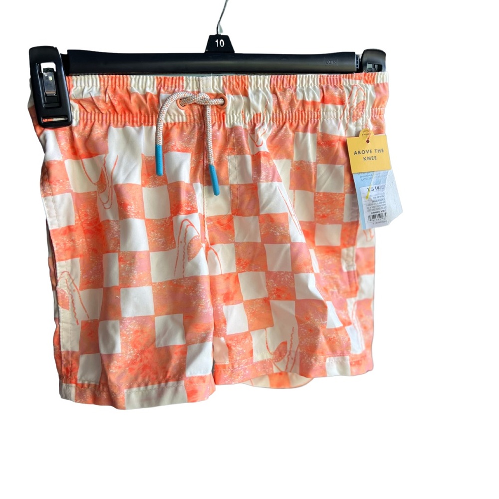 Cat and Jack Boys Swim Trunks Size XS 4/5 Orange White With Sharks